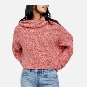 Free People BFF Cowl Neck Soft Knit Sweater | XS pink orange white turtleneck